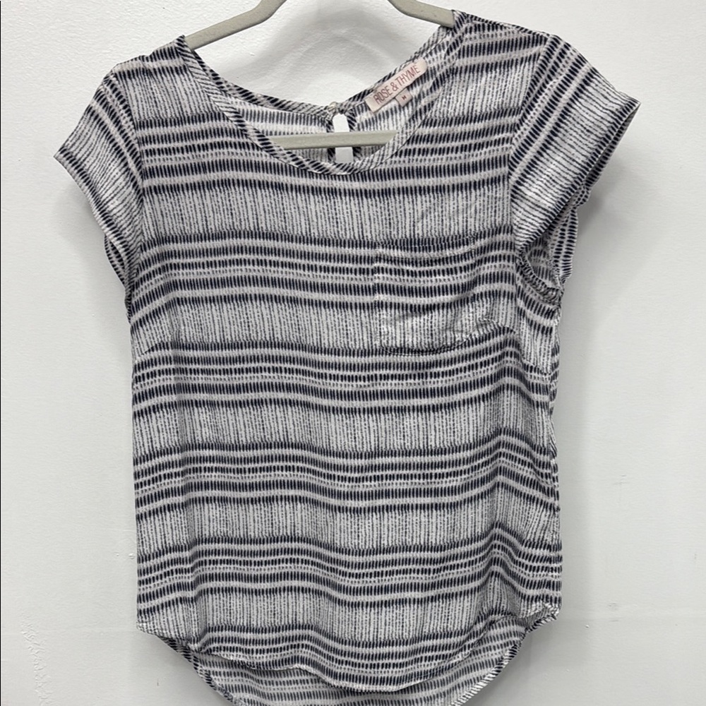 Open Box White & Black Striped Short Sleeve Tee